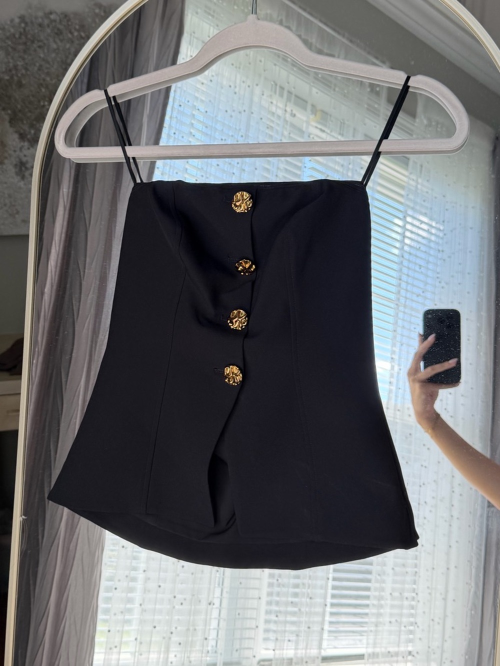 Express Black Strapless Top with Gold Buttons